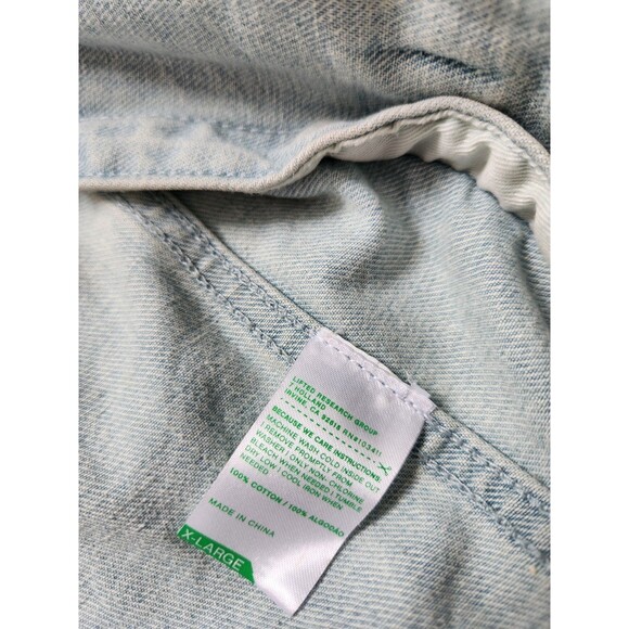LRG Mens Earth Lessons Rainbow Patch Denim Jacket Light Wash Blue Button Up XL - Picture 8 of 13